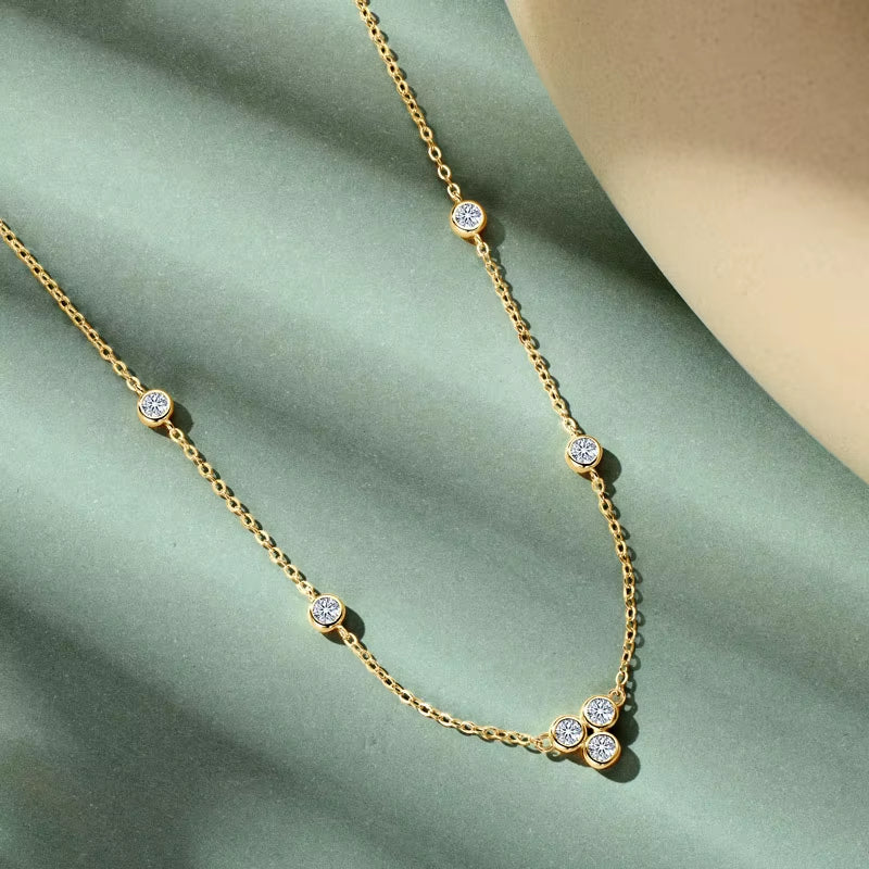 Collar Plata 925 Sterling Silver Clavicle Chain Necklace for Women Dazzling 3Mm Moissanite Choker Necklaces Jewellry Gift