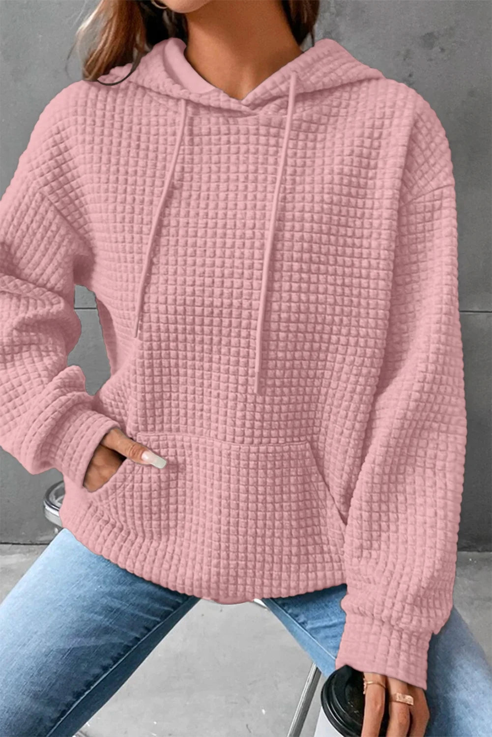 Hoodies for Women Fall Sweatshirts for Women Drawstring Long Sleeve Hoodies Pullover Knit Top with Pocket Pink M