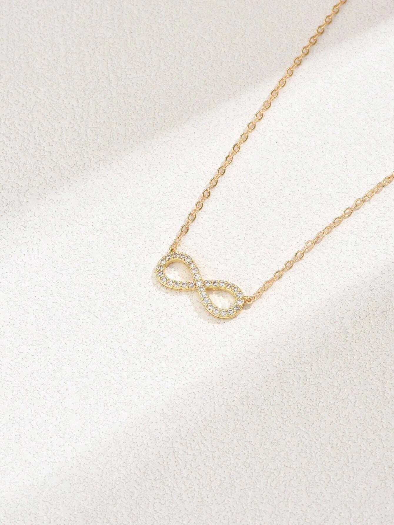 Cubic Zirconia Infinity Symbol Charm Necklace in Copper