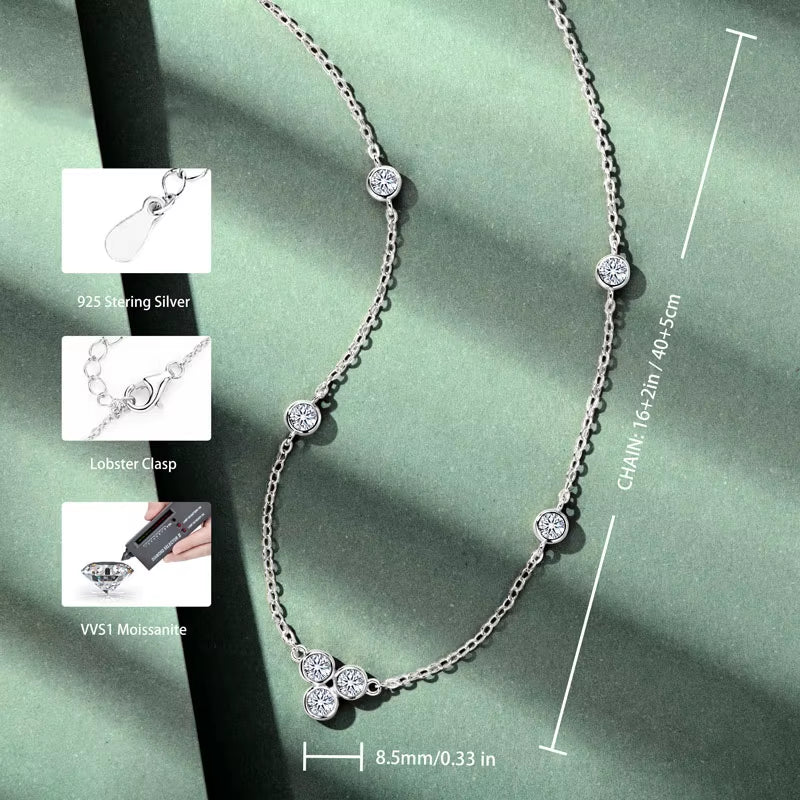 Collar Plata 925 Sterling Silver Clavicle Chain Necklace for Women Dazzling 3Mm Moissanite Choker Necklaces Jewellry Gift