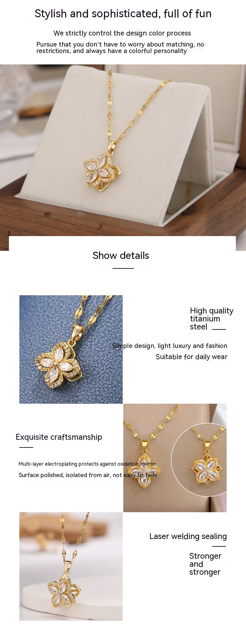 Rotating Clover Necklace Women'S Sweater Chain Clavicle Chain