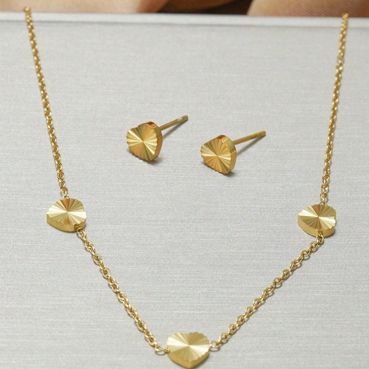 Lxalry 18K Gold Plated Stainless Steel Minimalist Heart Necklace & Earring Set For Women - Waterproof, Tarnish-Free, Hypoallergenic Gift For Birthday, Valentines Day, Wedding, Daily Wear