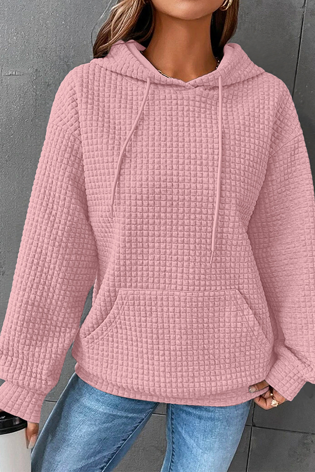 Hoodies for Women Fall Sweatshirts for Women Drawstring Long Sleeve Hoodies Pullover Knit Top with Pocket Pink M
