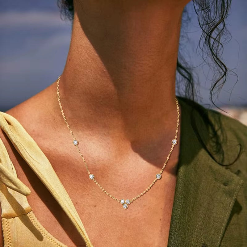 Collar Plata 925 Sterling Silver Clavicle Chain Necklace for Women Dazzling 3Mm Moissanite Choker Necklaces Jewellry Gift