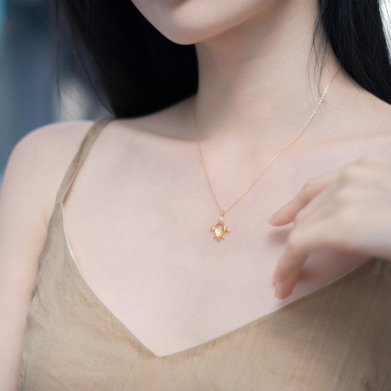 Japanese Simple Amber Turtle Silver Pendant Female Korean Tortoise Geometric Animal 925 Silver Pendant