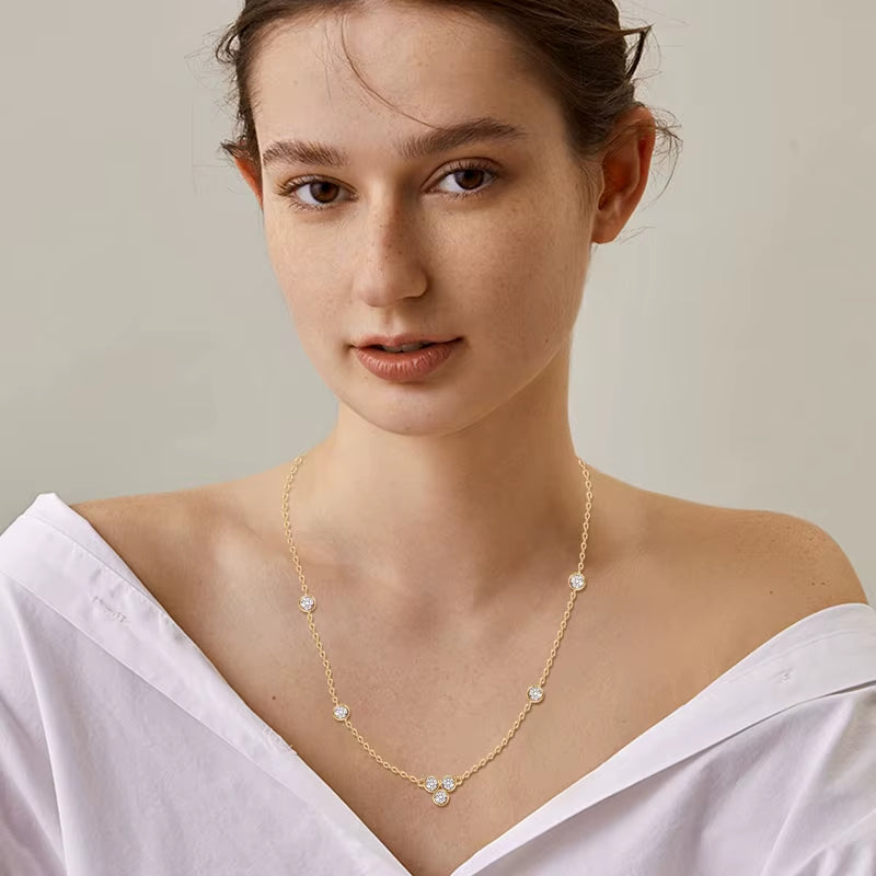Collar Plata 925 Sterling Silver Clavicle Chain Necklace for Women Dazzling 3Mm Moissanite Choker Necklaces Jewellry Gift