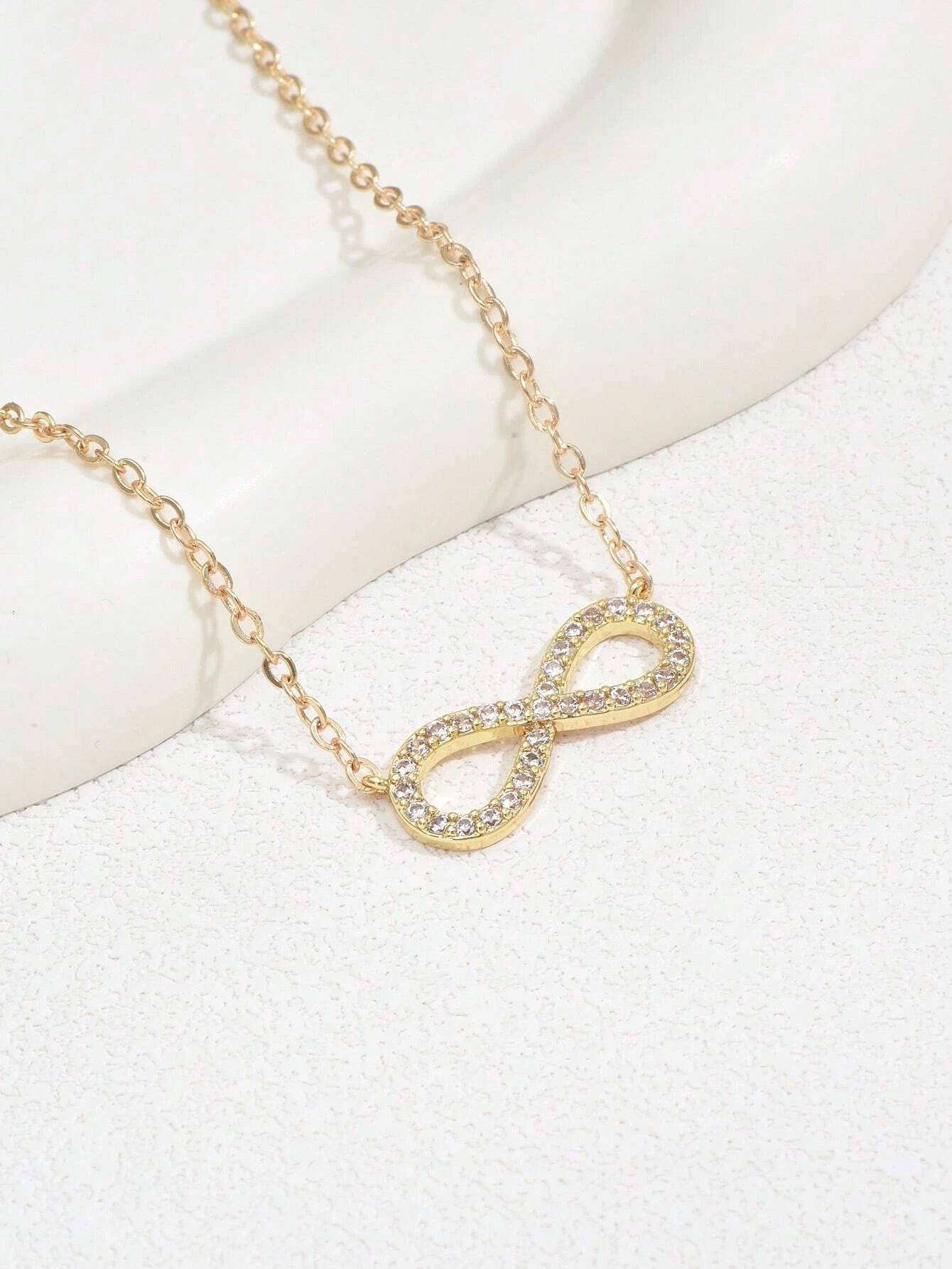 Cubic Zirconia Infinity Symbol Charm Necklace in Copper