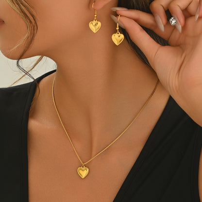 Lxalry 18K Gold Plated Stainless Steel Puffy Heart Pendant Necklace And Earrings Set For Women - Waterproof, Hypoallergenic, Cute Jewelry Gift For Birthday, Anniversary, Daily Wear, Summer Outfits