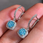 Classical Designer 18K White Gold Plated Square Shape Cubic Zirconia Clip on Earrings for Women Sapphire Crystal Diamond Drop Earrings Dangle Earring Anti-Allergy
