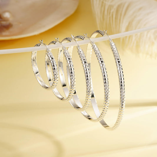 2 Pairs Big Large Extra Chunky White Gold S925 Sterling Silver Hoop Earrings for Women,Hypoallergenic 4Mm Thick Silver Hoop Earrings Set 30/40MM Girlfriend Wedding Birthday Jewelry Gifts