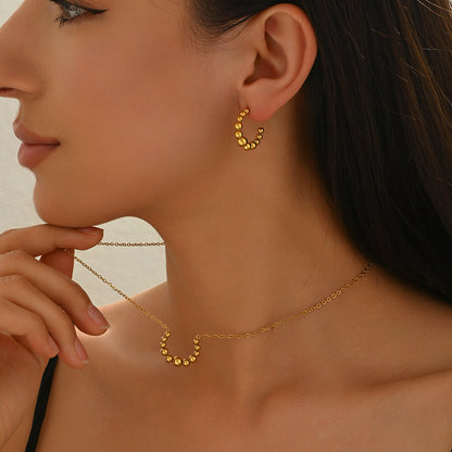 Lxalry Golden Jewelry Set - Crescent Pendant Necklace & Earrings, Minimalist Metal Accessories, Elegant Everyday Jewelry, Perfect For Black Outfits, Dainty Clavicle Chain