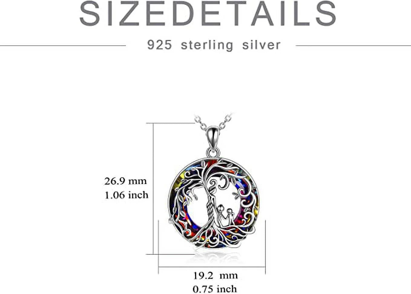 Mother and 2 Family Members Necklace Volcanic Crystal Tree of Life Pendant S925 Sterling Silver Family Protection Jewelry for Mom New Mother Keepsake Gift for Grandma Daughter Her
