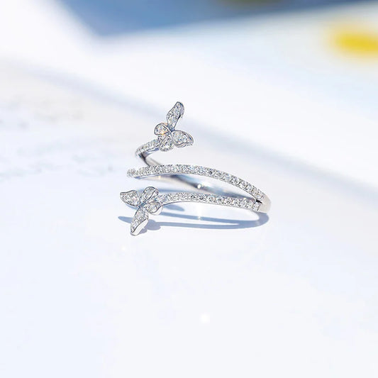 Fashion Double Butterfly Ring for Women 925 Sterling Silver Clear Zircon Diamond Wedding Engagement Ring Gift Jewelry Wholesale