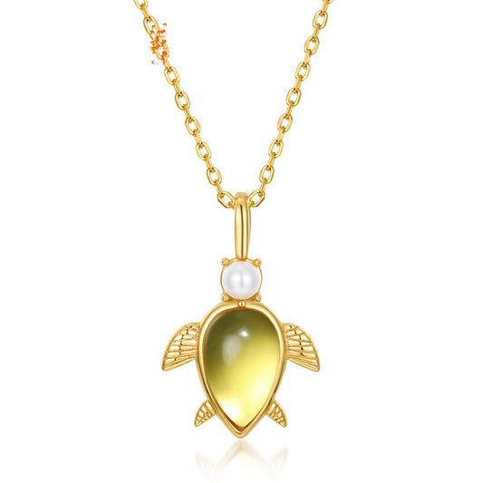 Japanese Simple Amber Turtle Silver Pendant Female Korean Tortoise Geometric Animal 925 Silver Pendant