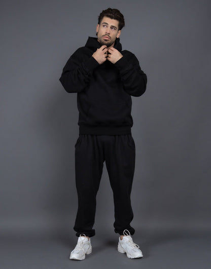 Men's Casual Loose Solid Color Hooded Sweatshirt Pants