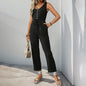 V-neck Sleeveless Jumpsuit With Belt And Pockets Summer Fashion Beach Pants Women's Clothing